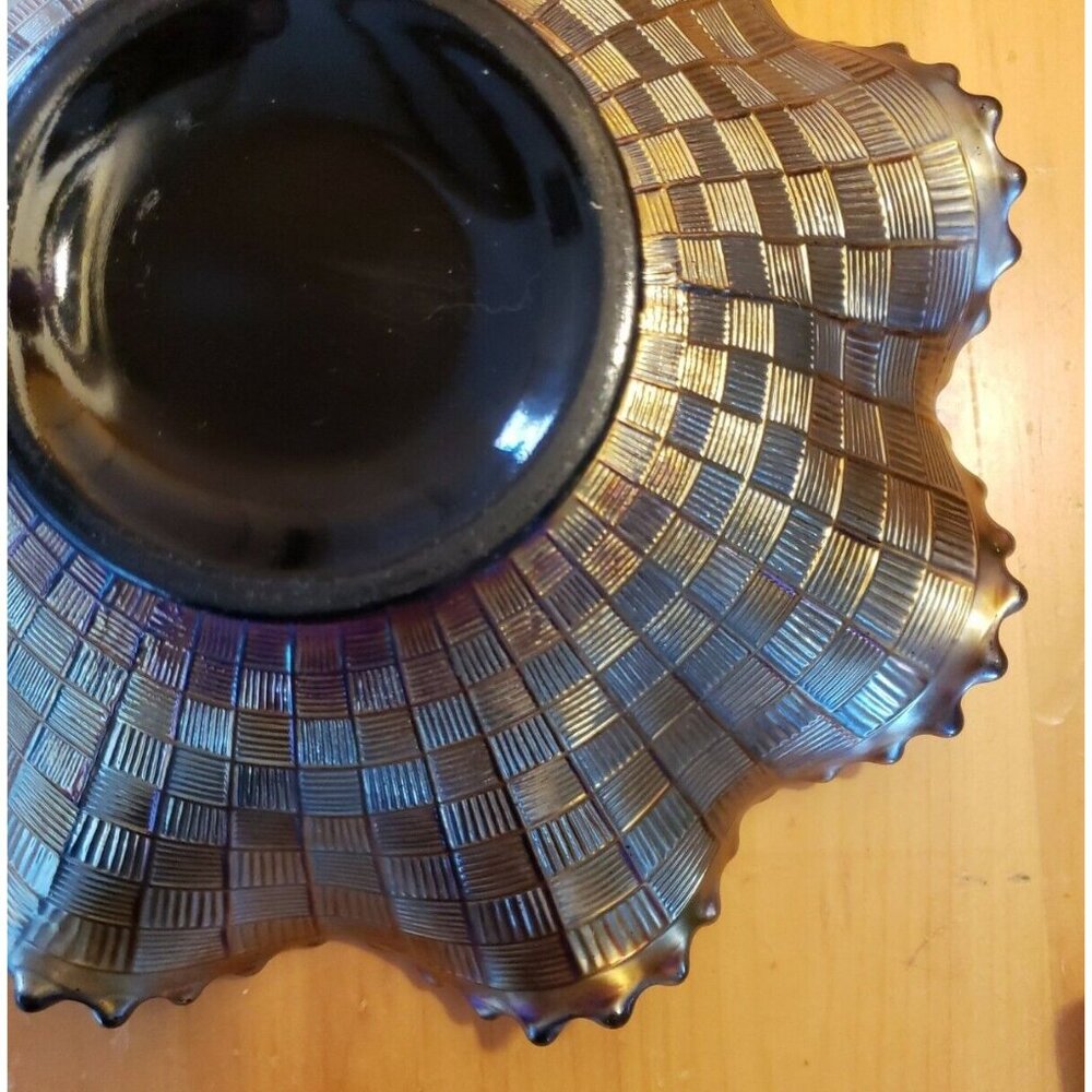 Northwood Amethyst Carnival Glass Strawberry Basket Bowl Iridescent Antique 1911 - Picture 11 of 15